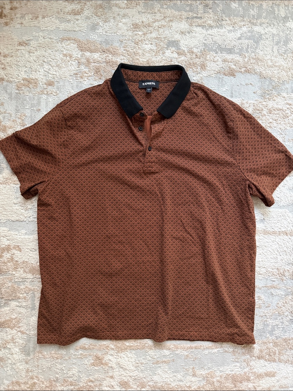 Express Men’s Rust Brown Polo with Black Collar - Size XL